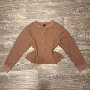 gap long sleeve waffle knit cotton blend henley top